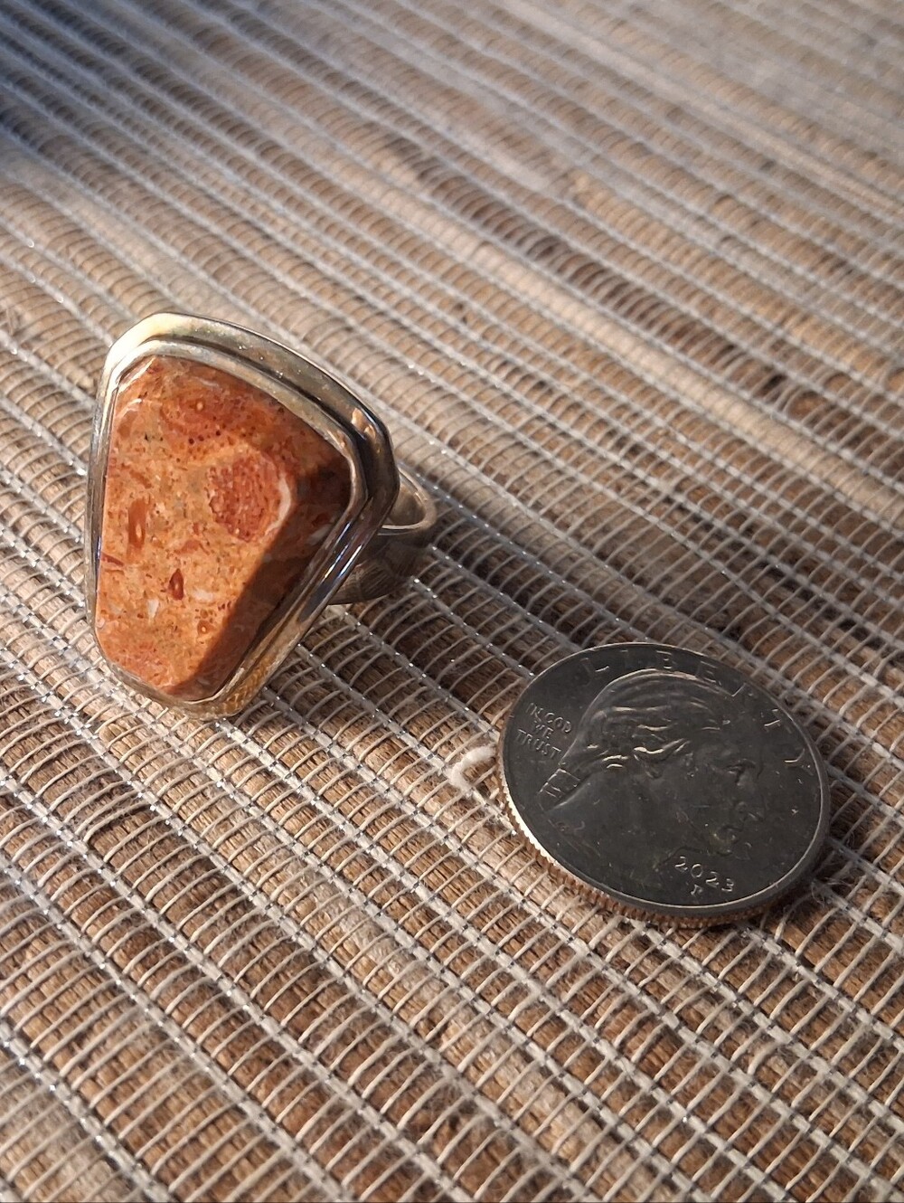 Vintage 925 Sterling Silver Statement Ring - Earth Tone Stone